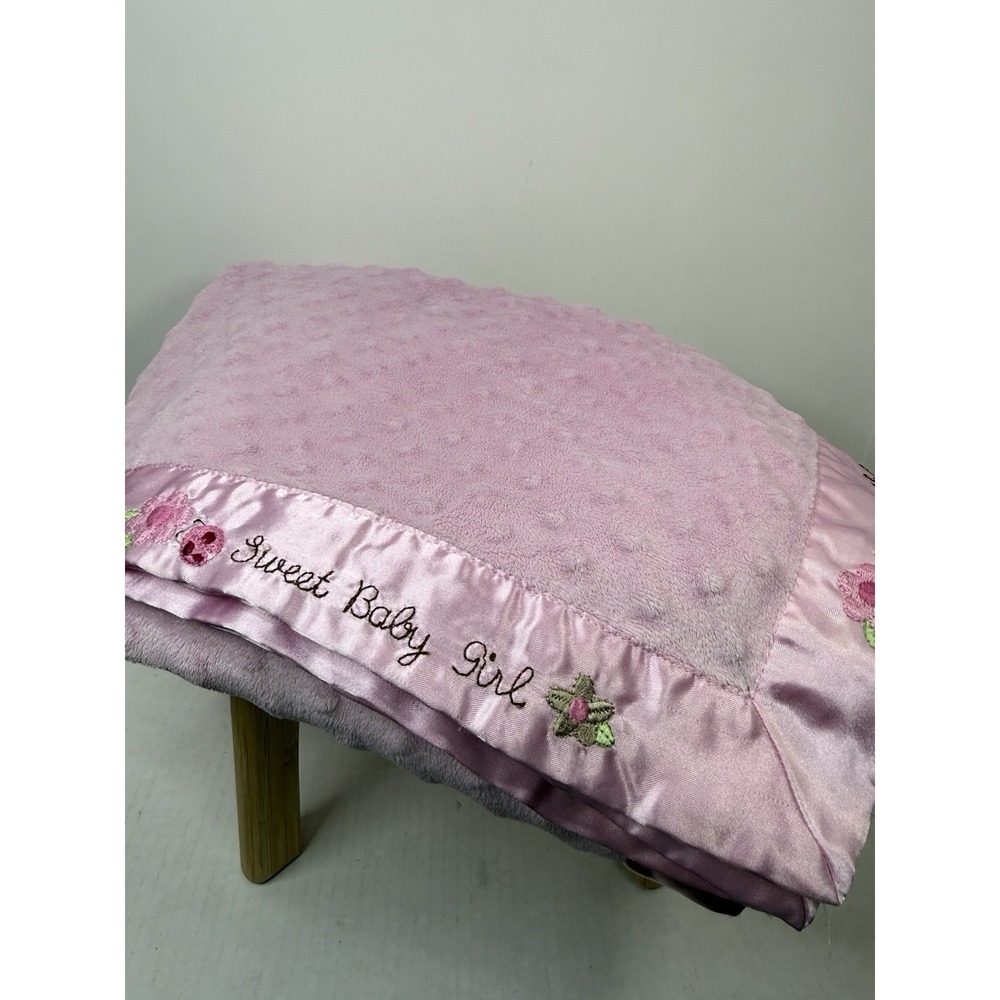 Sweet Baby Girl Baby Blanket Carters Just One Year Pink Minky Dot Satin Trim